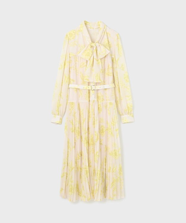 GRACE CONTINENTAL フラワープリントプリーツワンピース イエロー