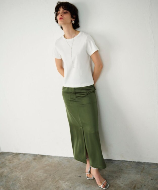 GRACE CONTINENTAL サテンストレートスカート カーキ