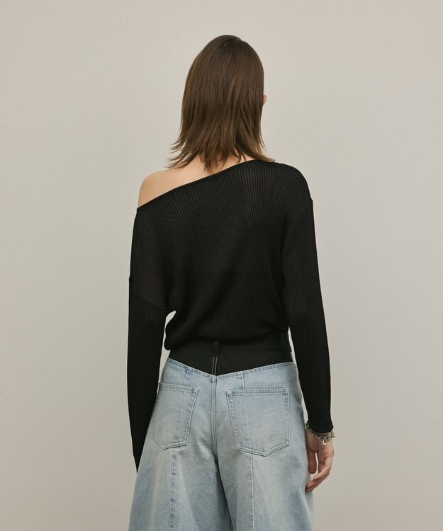 GRACE CONTINENTAL ラメリブクルーニットトップ ブラック