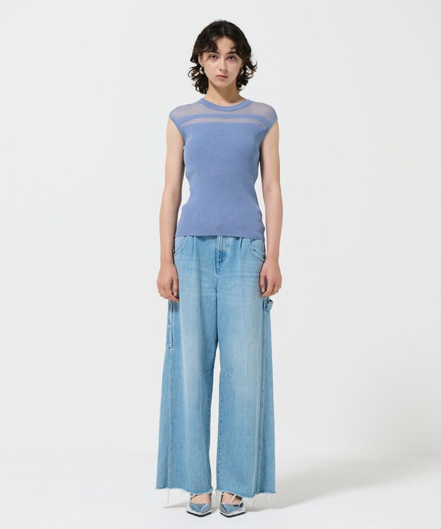 GRACE CONTINENTAL リブシアーニットトップ ブルー