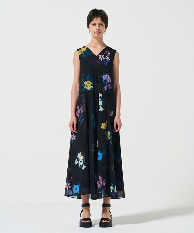 GRACE CONTINENTAL ボタニカルレイヤードワンピース ブラック