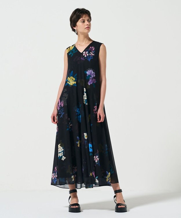 GRACE CONTINENTAL ボタニカルレイヤードワンピース ブラック