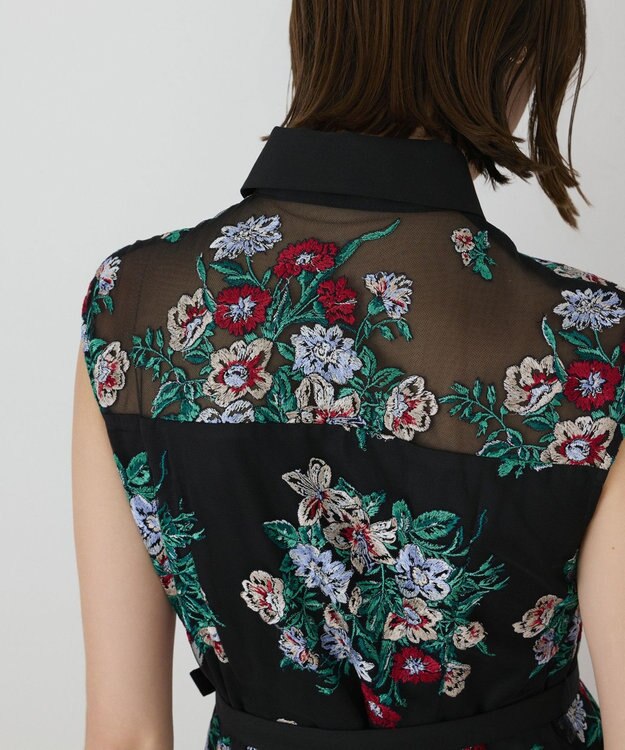 GRACE CONTINENTAL ブーケフラワー刺繍ワンピース ブラック