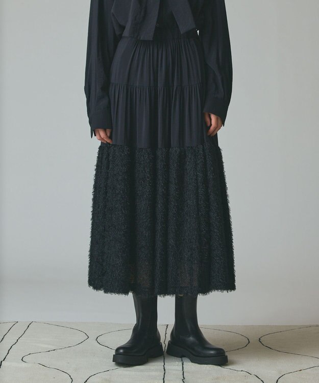 GRACE CONTINENTAL フェザージャガードコンビスカート ブラック