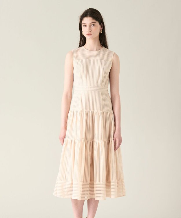 GRACE CONTINENTAL ストライプレースフレアドレス ベージュ