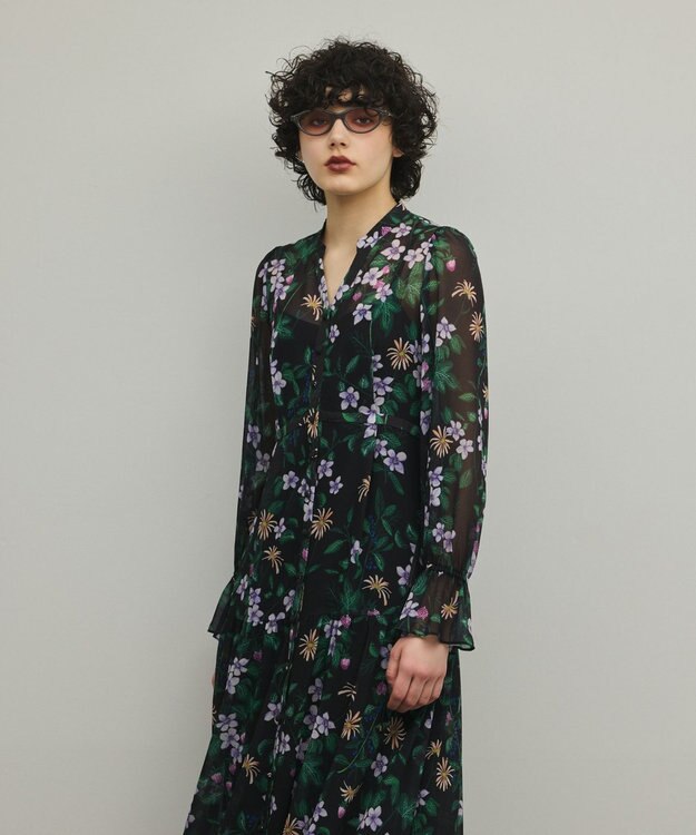 GRACE CONTINENTAL ドロストティアードフレアワンピース ブラック