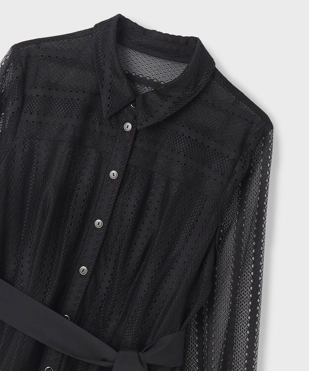 GRACE CONTINENTAL ストライプレースシャツワンピース ブラック