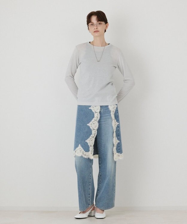 GRACE CONTINENTAL レーススカートレイヤードデニム サックス