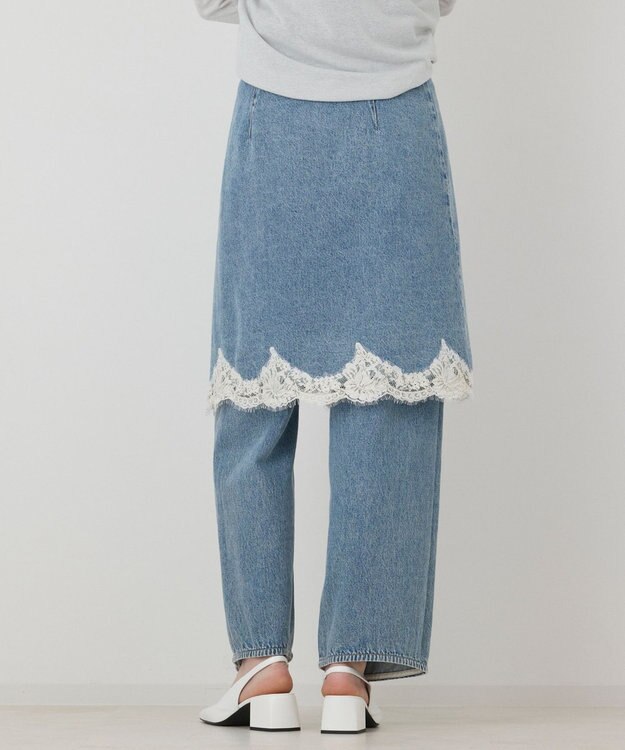 GRACE CONTINENTAL レーススカートレイヤードデニム サックス