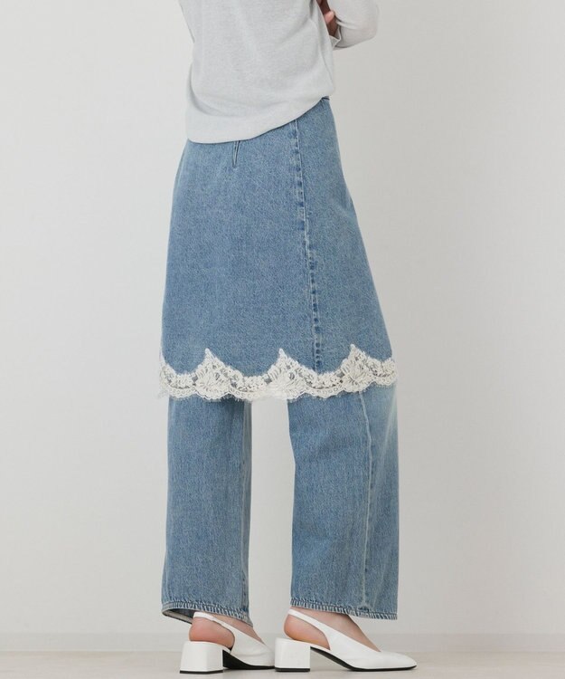 GRACE CONTINENTAL レーススカートレイヤードデニム サックス