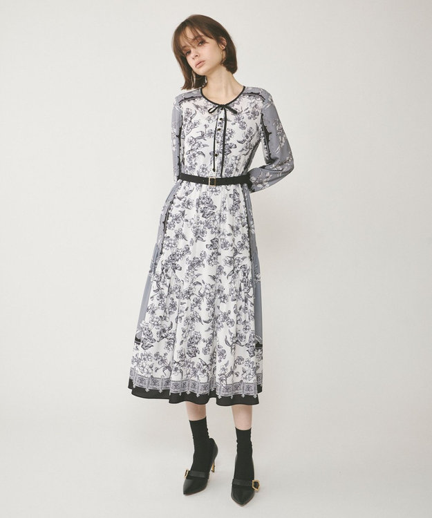 GRACE CONTINENTAL フラワーパネルプリントワンピース ブラック