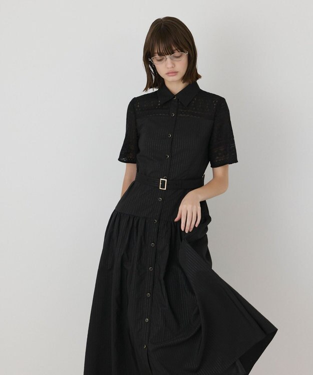 GRACE CONTINENTAL レースドッキングフレアワンピース ブラック