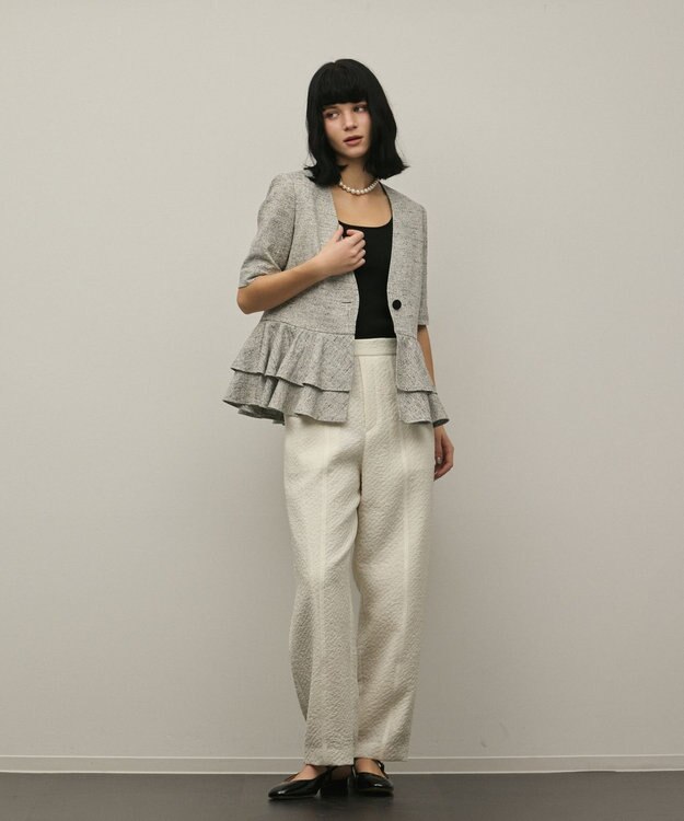 GRACE CONTINENTAL ペプラムツイードジャケット グレー