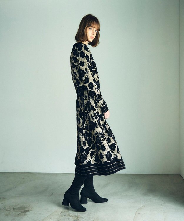 GRACE CONTINENTAL フローラルラメニットスカート ブラック