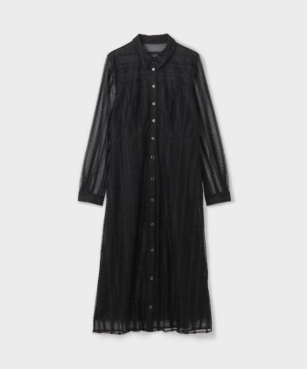 GRACE CONTINENTAL ストライプレースシャツワンピース ブラック