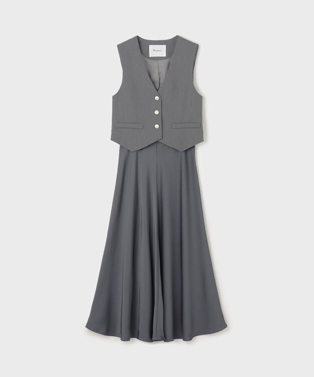 GRACE CONTINENTAL サテンコンビジレワンピース グレー