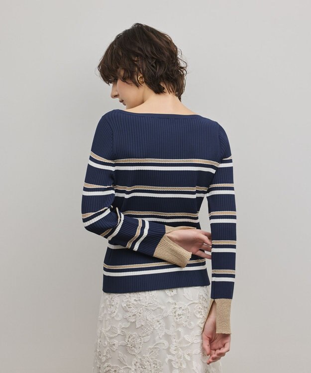 GRACE CONTINENTAL ラメボーダーニットトップ ネイビー