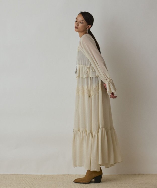 GRACE CONTINENTAL レースコンビカットジャガードワンピース ベージュ