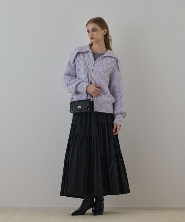 GRACE CONTINENTAL ヘアリーニットコクーンジャケット ラベンダー