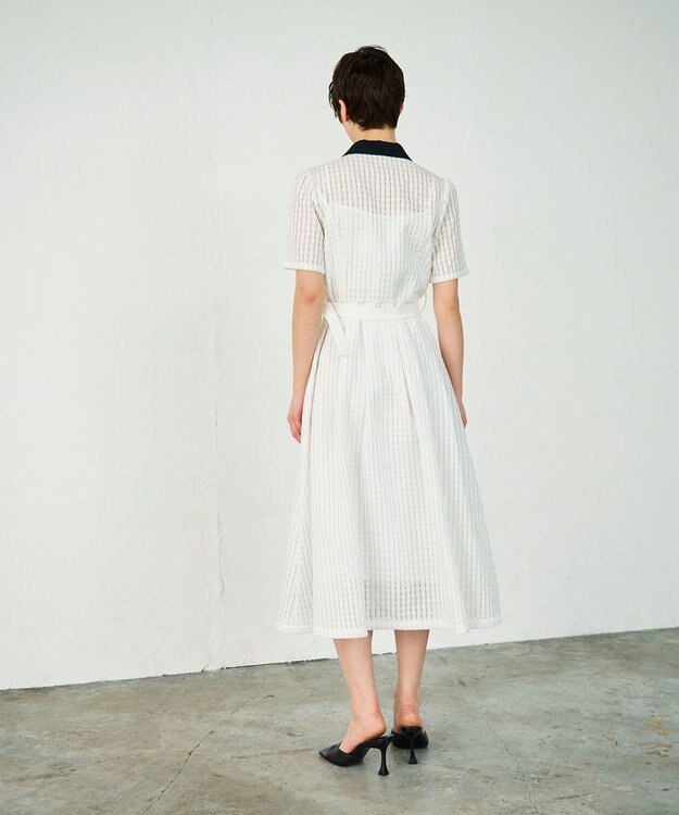 GRACE CONTINENTAL シアーチェックシャツワンピース ホワイト