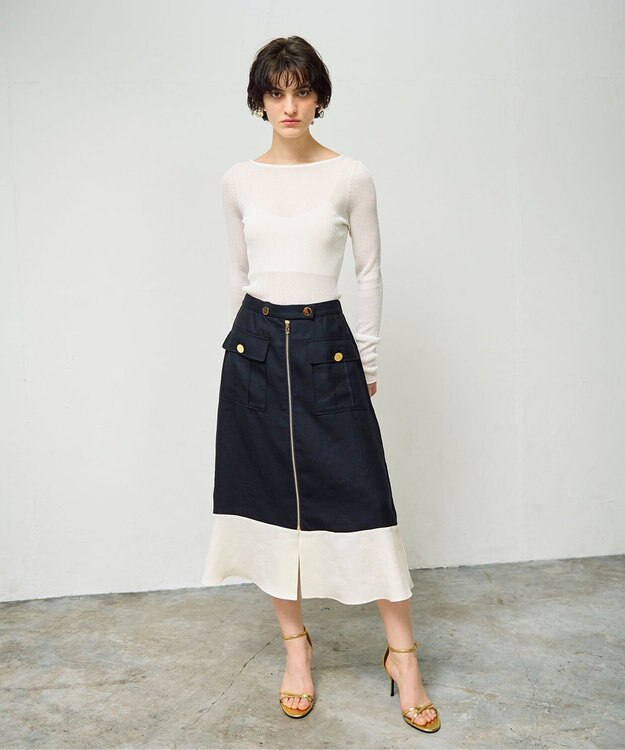 GRACE CONTINENTAL バイカラージップスカート ネイビー