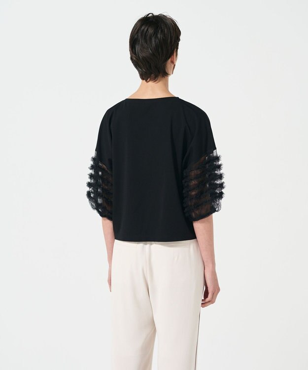 GRACE CONTINENTAL チュールフリルスリーブトップ ブラック