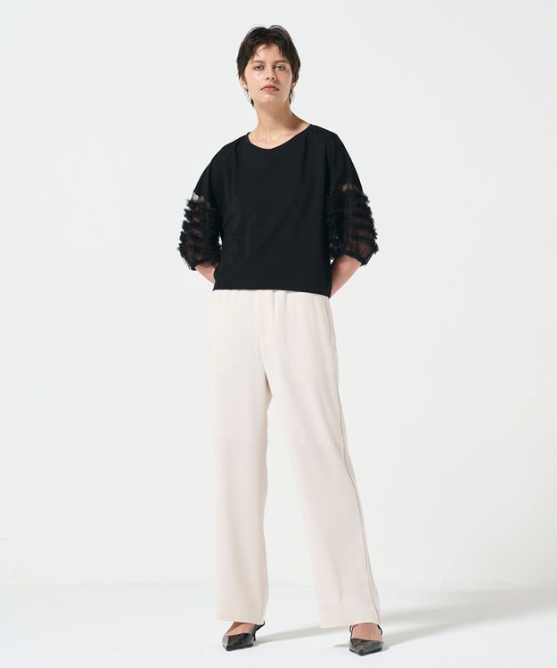 GRACE CONTINENTAL チュールフリルスリーブトップ ブラック