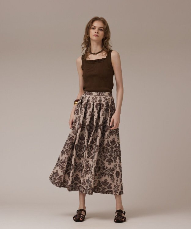 GRACE CONTINENTAL リブフリルニットトップ ブラウン