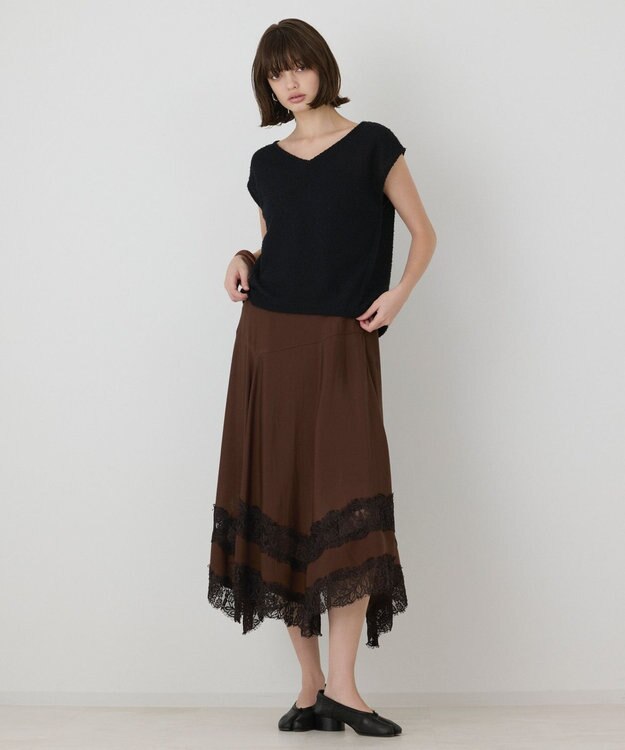 GRACE CONTINENTAL レースヘムフレアスカート ブラウン