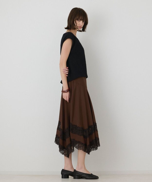 GRACE CONTINENTAL レースヘムフレアスカート ブラウン