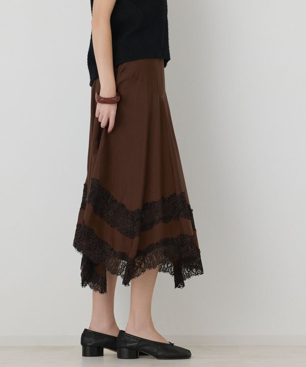 GRACE CONTINENTAL レースヘムフレアスカート ブラウン