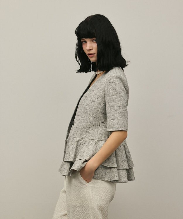 GRACE CONTINENTAL ペプラムツイードジャケット グレー