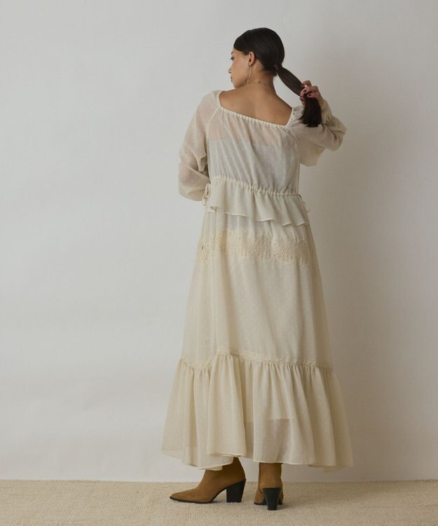 GRACE CONTINENTAL レースコンビカットジャガードワンピース ベージュ