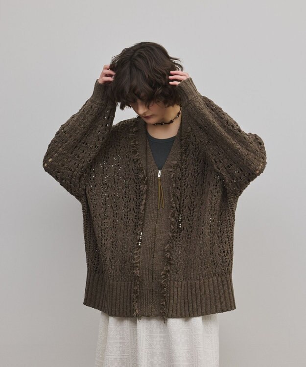 GRACE CONTINENTAL zipミドルニットカーディガン ブラウン