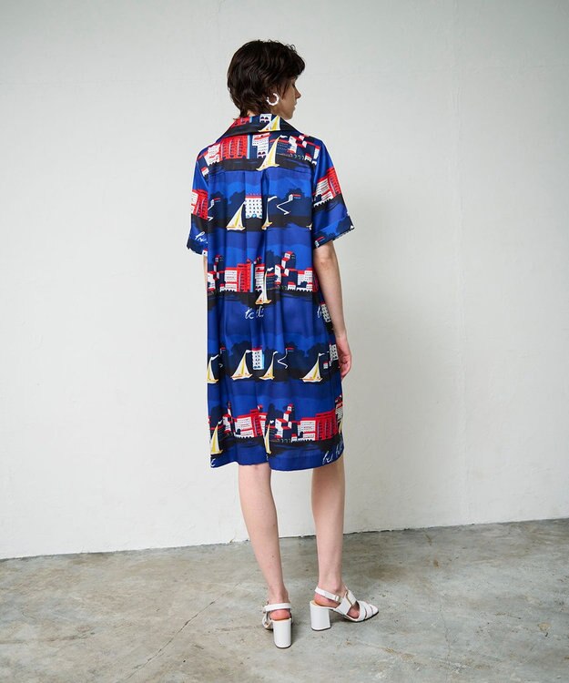 GRACE CONTINENTAL マリンプリントシャツドレス ブルー