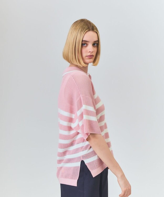 GRACE CONTINENTAL ワッフルボーダートップ ピンク