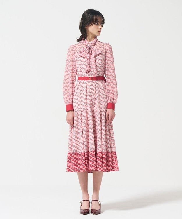 GRACE CONTINENTAL モノグラムプリントレイヤードワンピース レッド
