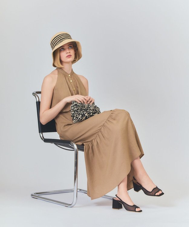 GRACE CONTINENTAL リネンライクホルタードレス ベージュ