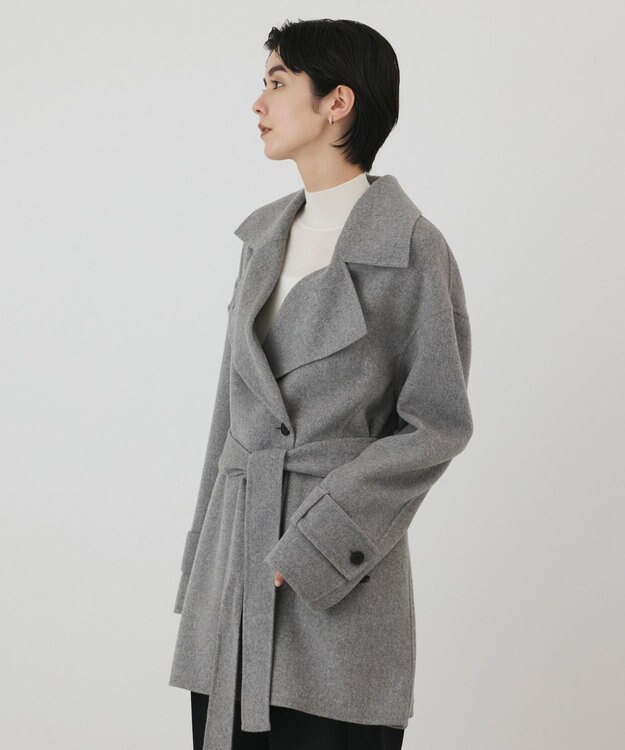 GRACE CONTINENTAL カシミヤ混リバーコート グレー