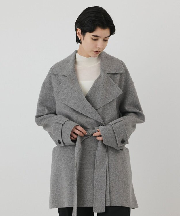 GRACE CONTINENTAL カシミヤ混リバーコート グレー