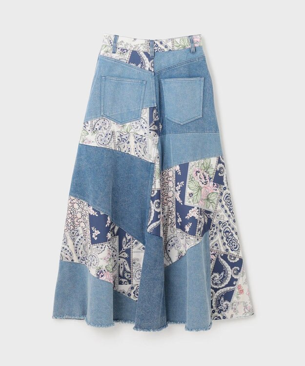 GRACE CONTINENTAL スカーフコンビデニムスカート ネイビー