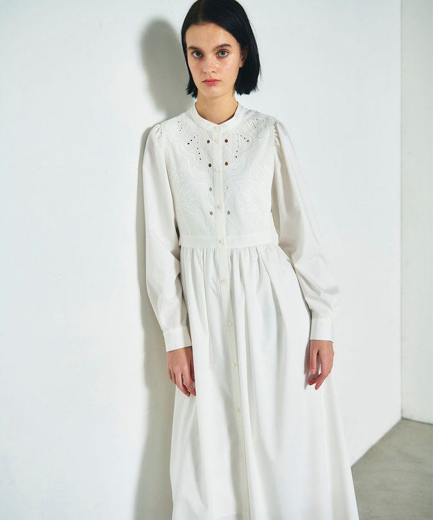 GRACE CONTINENTAL 刺繍シャツワンピース ホワイト