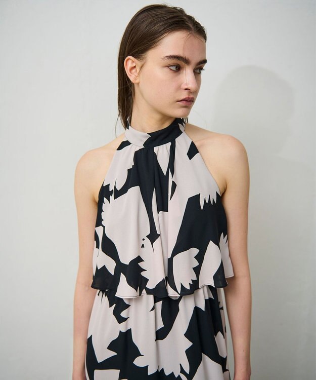 GRACE CONTINENTAL キカプリントホルタードレス ブラック