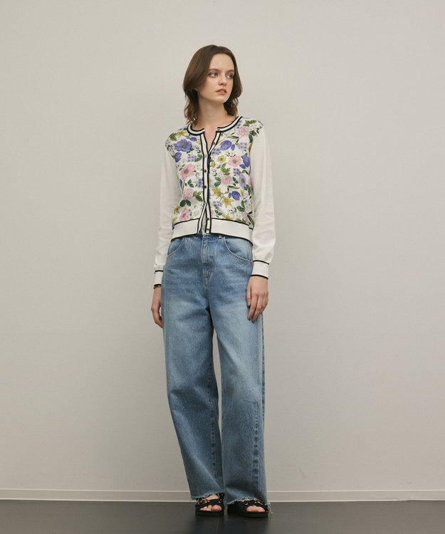 GRACE CONTINENTAL フラワープリントニットカーディガン ホワイト