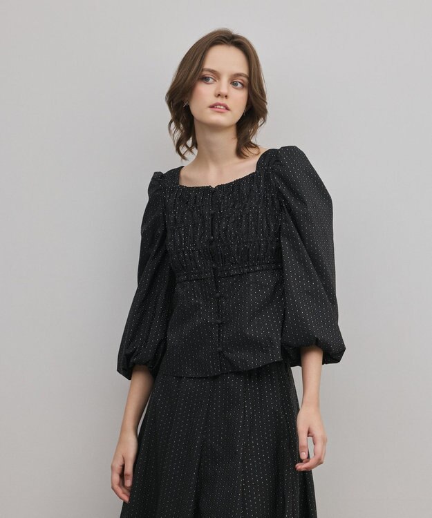 GRACE CONTINENTAL ラメドットタフタジャガードトップ ブラック