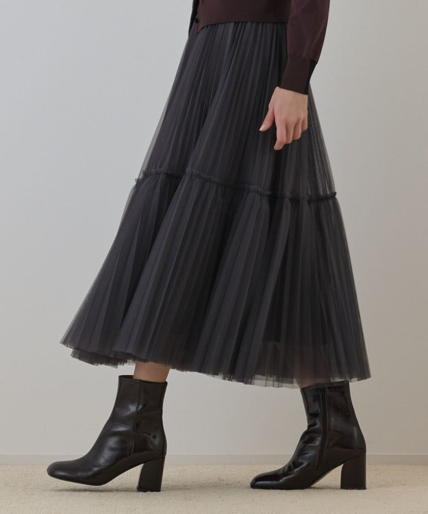 GRACE CONTINENTAL チュールティアードスカート グレー