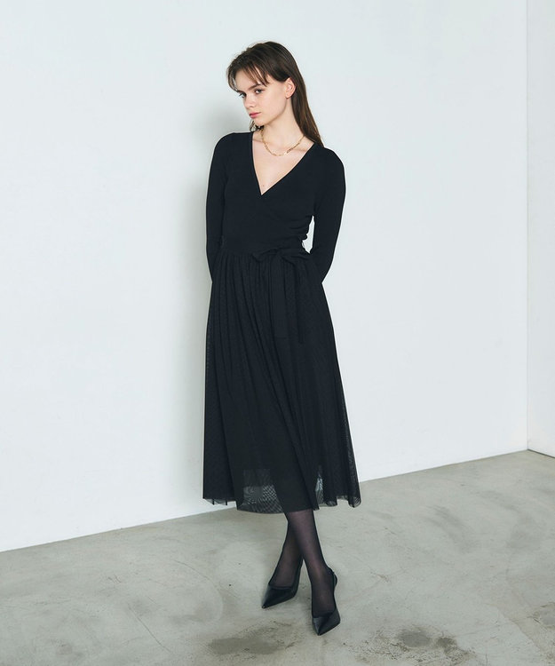 GRACE CONTINENTAL チュールコンビニットワンピース ブラック