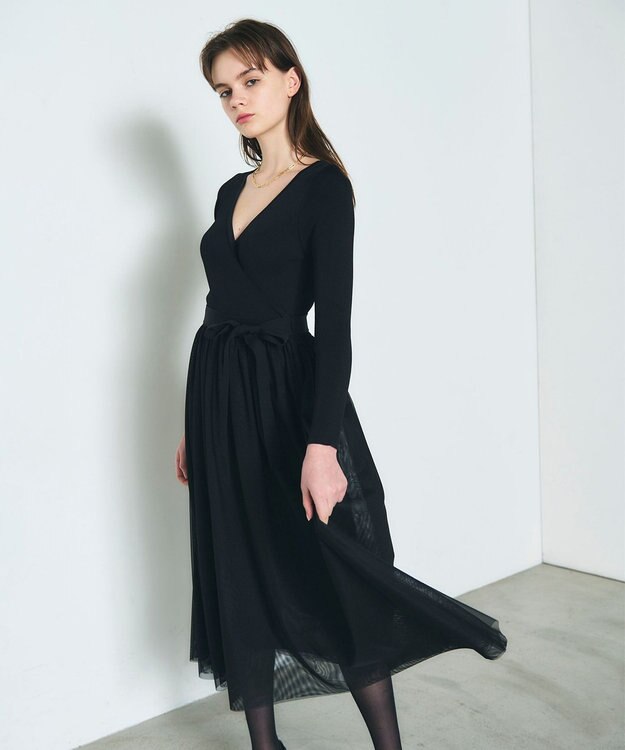 GRACE CONTINENTAL チュールコンビニットワンピース ブラック