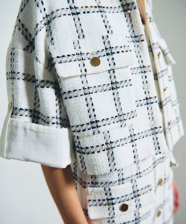 GRACE CONTINENTAL チェックツイードショートジャケット ホワイト