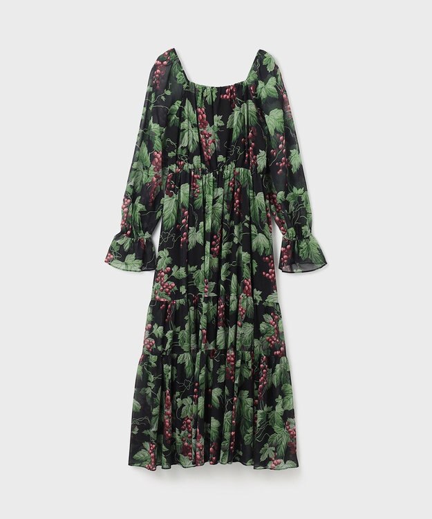 GRACE CONTINENTAL グレーププリントティアードワンピース ブラック